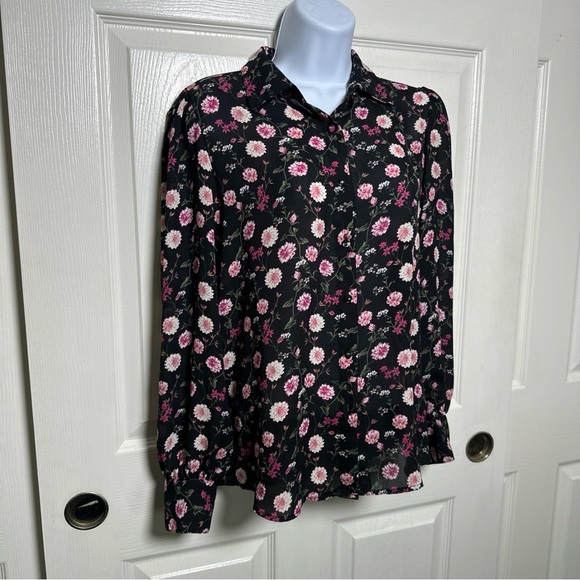 Elie Tahari Womens Size Small Black Floral Blouse Button Front Top Office Work - Picture 3 of 13